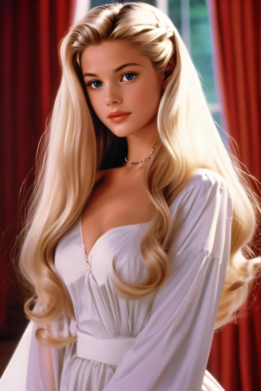 Film still, 1995 movie, dreamy beautiful french girl, long blonde hair