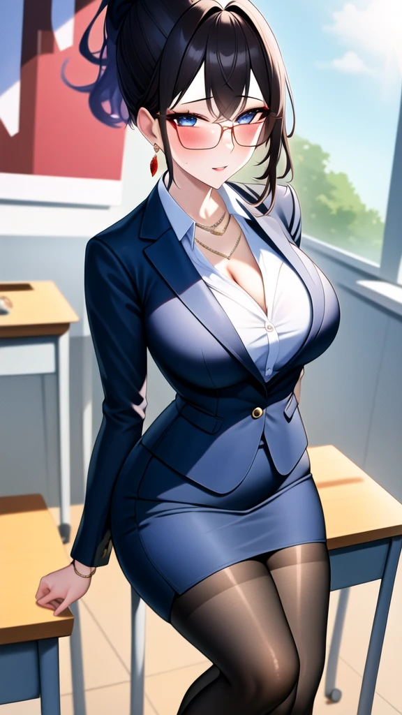 Elegant upper class elite secretary in business shirt, working in an office、Wearing a strict business suit, Wear pantyhose、Wear high-end heels、 Girl in a shirt, Dressed in a suit, Dressed in a suit, Dressed in a suit, merchant, business clothes, wearing black suit, Wear shirts and skirts, Woman in a suit, Business attire, business outfit, Raw photo, (8K、top-quality、tmasterpiece:1.2)、(intricate detailes:1.4)、(Photorealsitic:1.4)、octane renderings、Complex 3D rendering ultra detail, Studio Soft Light, Rim Lights, vibrant detail, super detailing, realistic skin textures, Detal Face, Beautiful detail eyes, Very detailed CG Unity 16k wallpaper, make - up, (detailedbackground:1.2), Naked on the thighs!!!,