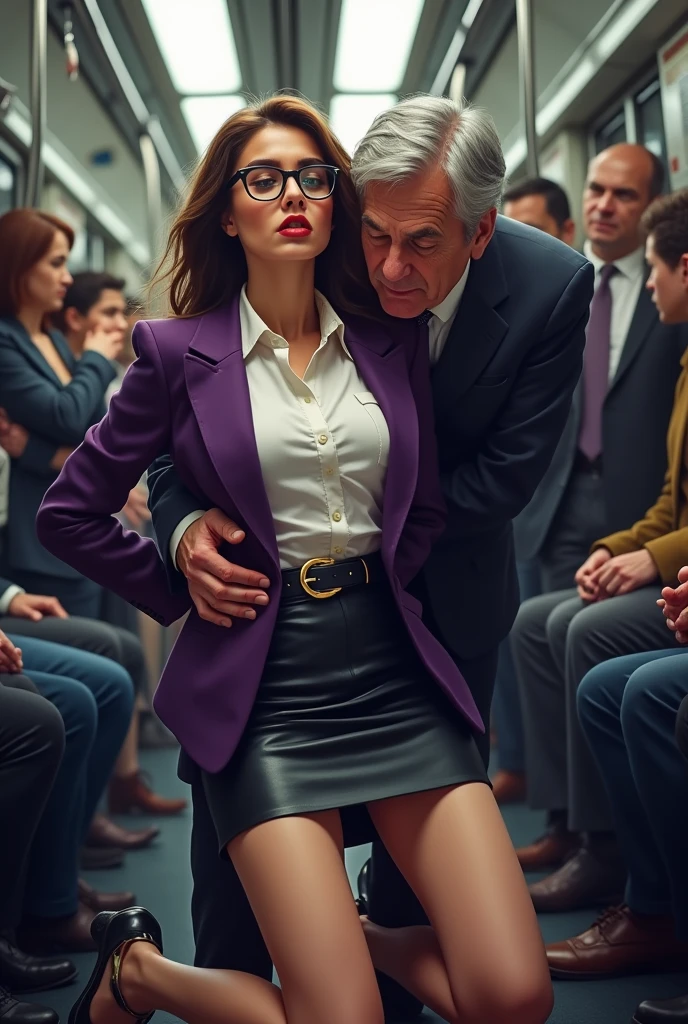 (european:1.4)、blonde、(A young office lady wearing an office lady suit)、(A middle-aged man wearing a suit:1.7)、(super beautiful)、(beautiful face:1.5)、(rough skin)、clear pubic bone outline,(Man spreads her legs:1.3)、white panties are visible from under the skirt、Clothes、in the conference room、Background of windows with a view of skyscrapers、(at night:1.1)、(At SFW)