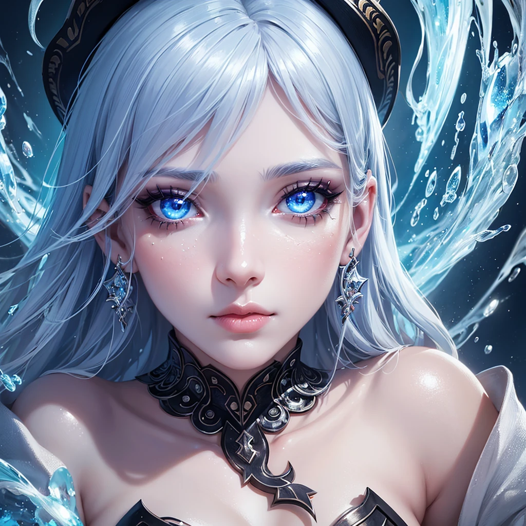Anime girl with white hair and purple eyes, screenshot of Black Clover, anime character, female anime character, Best Anime Character Design, as an anime character, water armor, Anime Noelle Silva Black Clover.