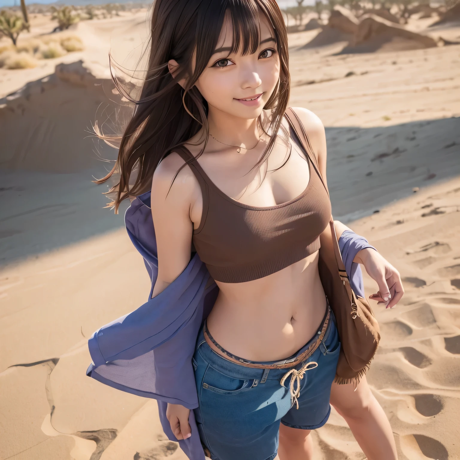 (8k, RAW photos, top quality, masterpiece: 1.2), ultra detail, ultra high resolution, (realistic, photoreal: 1.37), high definition RAW color photos, professional photos, depth of field, bokeh, realistic shadows, caustics, natural shading, photon mapping, movie lighting, HDR, Canon 50mm f1.2, ISO100, 1/250 sec shutter, Very delicate and beautiful, highly detailed 8k wallpaper, amazing, detailed, huge file size, highly detailed cg Unity 8k wallpaper, official art, perfect artwork, production art, very detailed beautiful girl, very detailed face, very detailed eyes, very detailed skin, very detailed fingers, very detailed nose, very detailed mouth, perfect anatomy, very detailed background, Highly detailed clothes, very complex details,
1 girl, (20 years old:1.2), cute girl, famous Japan idol, cute, (large: 1.2), cleavage, realistic body, petite, fair skin, (slender figure), good figure,
(light brown hair: 2), medium straight hair, (dull bangs: 1.2), smile, cute, young, cute face, Cute face, realistic face Beautiful detailed eyes, drooping eyes, beautiful big eyes, big black eyes, beautiful clear eyes,
(white micro bikini: 1.2), (very short denim pants: 1.5), necklace, earrings, looking at the viewer, (cowboy shots: 2), facing the front (sexy pose: 1.6), contrapposto, (seaside, beach: 1.5), soft lighting,