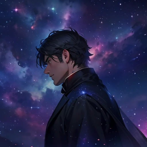 Drawing a man against the background of the night sky texture