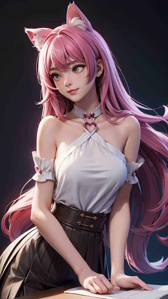 Perfect human body modeling, 1girl, small breasts, beautiful girl, cute girl and idol face, young face, smile, Beautiful long pink hair, twintails, Beautiful shining red eyes, white skin, Short body, white summer dress, sleeveless, light particles, light sparkles, lens flare, Light particles
