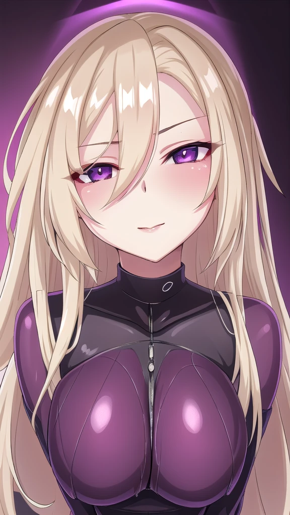  Erotic、Lusamine、Blonde、Big Breasts, Alone、 Pink wetsuit　Rash guard, Purple evil background、 Best Quality, Detailed face, Detailed eyes, High resolution,、Evil female executive、An evil condescending smile、Sexy pose、Fallen into evil、Fall into Darkness、Dark Side、excited、lure