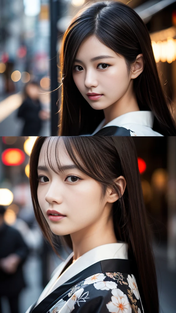 best quality, masterpiece, Highres, 1girl, black eyes, Beautiful and perfect face, long black hair with Layer Cut, Simple and tight dress, Complex Details, Cinematic feel, 8K, highlydetailed、Big hot from the waist up、hand on own chest, Distract your gaze、turning sideways、sideshot