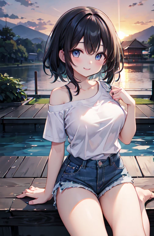 Black Hair、short hair、girl、underwear、Playing in the mud