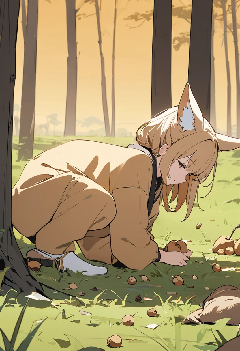 Masterpiece,NSFW,Girl, blonde, bob cut, dog ears, , small breasts,nude, on all fours, ???????????, ???, outdoors, grassland,