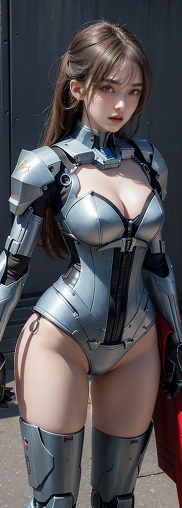 Highest image quality，Outstanding details，超高分辨率，（Fidelity：1.4）, Favor the details，closeup cleavage，The background is a celestial starlight scene with a spaceship, He has a delicate and beautiful face，（（Blue-white semi-mechanical body：1.8）），High-tech mecha weapons, Raised sexy，frontage，cyber punk perssonage，Futuristic，mechanically aesthetic，Virtual Engine 5，Perfect detail rendering，rendering by octane，hyper HD