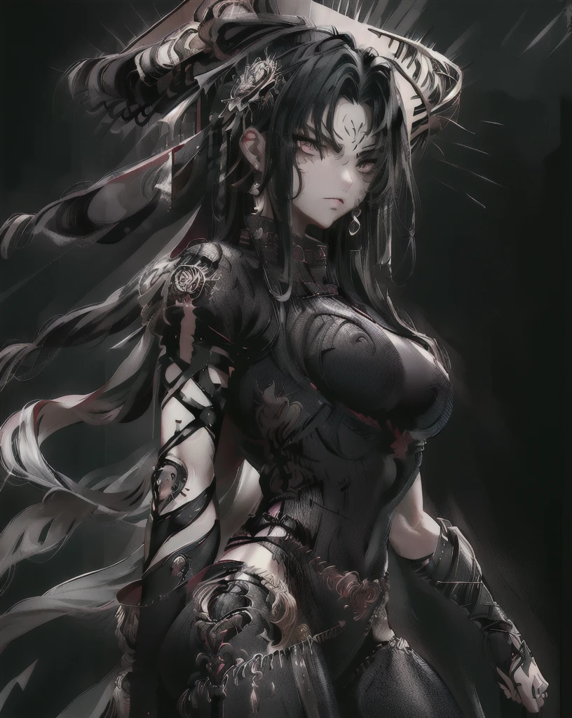 japan, steam punk, samurai girl, revealing armor, sexiest, red armor, fierce eye, sensual expression, full body, in a dungeon cell, chain, rim light, devil, belly button, two piece, ripe body, big size, long hair, sucubus, sad and scared, big chest, ripped clothes, confuse