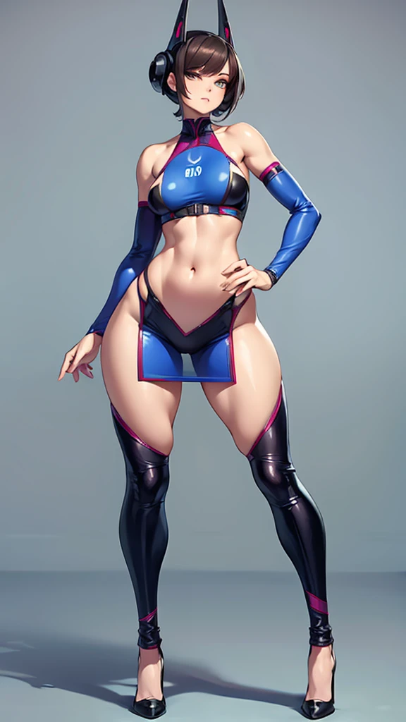(masterpiece), (best quality), (high res), highly detailed, professional, 1girl, solo, solo focus, wonder, superhero, anime style, serious, v-shaped eyebrows, perfect hands, complete fingers, white elastic sleeves, leotard, navy leotard, competition swimsuit, blonde hair, medium breasts, brown eyes, beautiful detailed eyes, cute eyes, cute face, long hair, looking at viewer, medium breasts, ponytail, red boots, thighhighs, full body with costume, Simple background, Multiple Views, Character Sheet Full-Length.