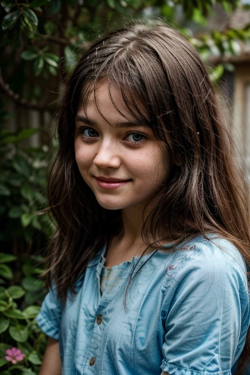 a 5 girl with beautiful long cattail hair and blue eyes