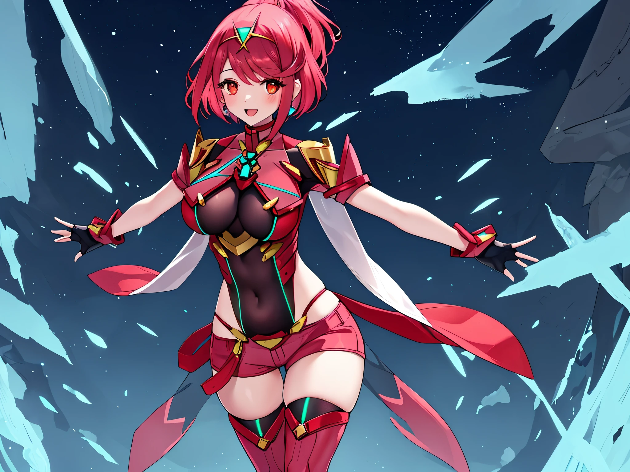 pyra \(xenoblade\), teen_1girl, loli, bangs, black gloves, breasts, red eyes, shout, earrings, eyelashes, fingerless gloves, floating hair, , gem, gloves, hair ornament, headpiece, jewelry, gigantic_breasts, leaning back, swimsuit, neon trim, official art, pose, red hair, saitou masatsugu, short hair, sidelocks, skin tight, solo, swept bangs, thighhighs, tiara, fantasy_town_background, underbust, xenoblade chronicles \(series\), (xenoblade chronicles 2), (spread_legs:1.1), fire_effect,dynamic_pose,fighting,light_smile, (plump:1.1), big_ass,huge_sword, hold_large_sword_hilt, covered_nipples, covered_pussy, fists,ponytail,beautiful_fingers,(solo:1.1), bare_shoulder,(shoulder_naked:1.2), nipple_jewel,back, back_view, focus_ass,ass,