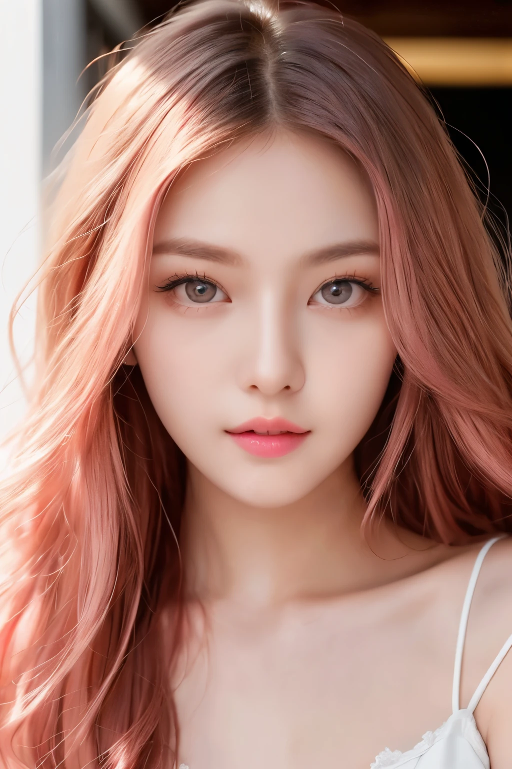 {{NSFW}},((highest quality、in 8K、masterpiece:1.1)),(natural light),(glowing:1.4),(lighting forward),1 woman in Japan、japanese woman、2 adult woman、japanese girl、long pink hair swaying in the wind、long-haired pink color、bob hair、Pink hair、Hair dyed pink、red hair、Peach hair、Woman with dark eyes、Drooping eyes、drooping eyes、cute big eyes、Beautiful double eyes、cute face、delicate and beautiful skin、human-like skin、Realistic skin feel、Complex color hair、complicated hairstyle、luster々hair、looking at camera、A woman looking slightly upwards、double round big eyes、very delicate eyes、super detailed face、High-definition lips、thick lips、emphasize the face、clear white skin、beautiful white woman、above the knee、