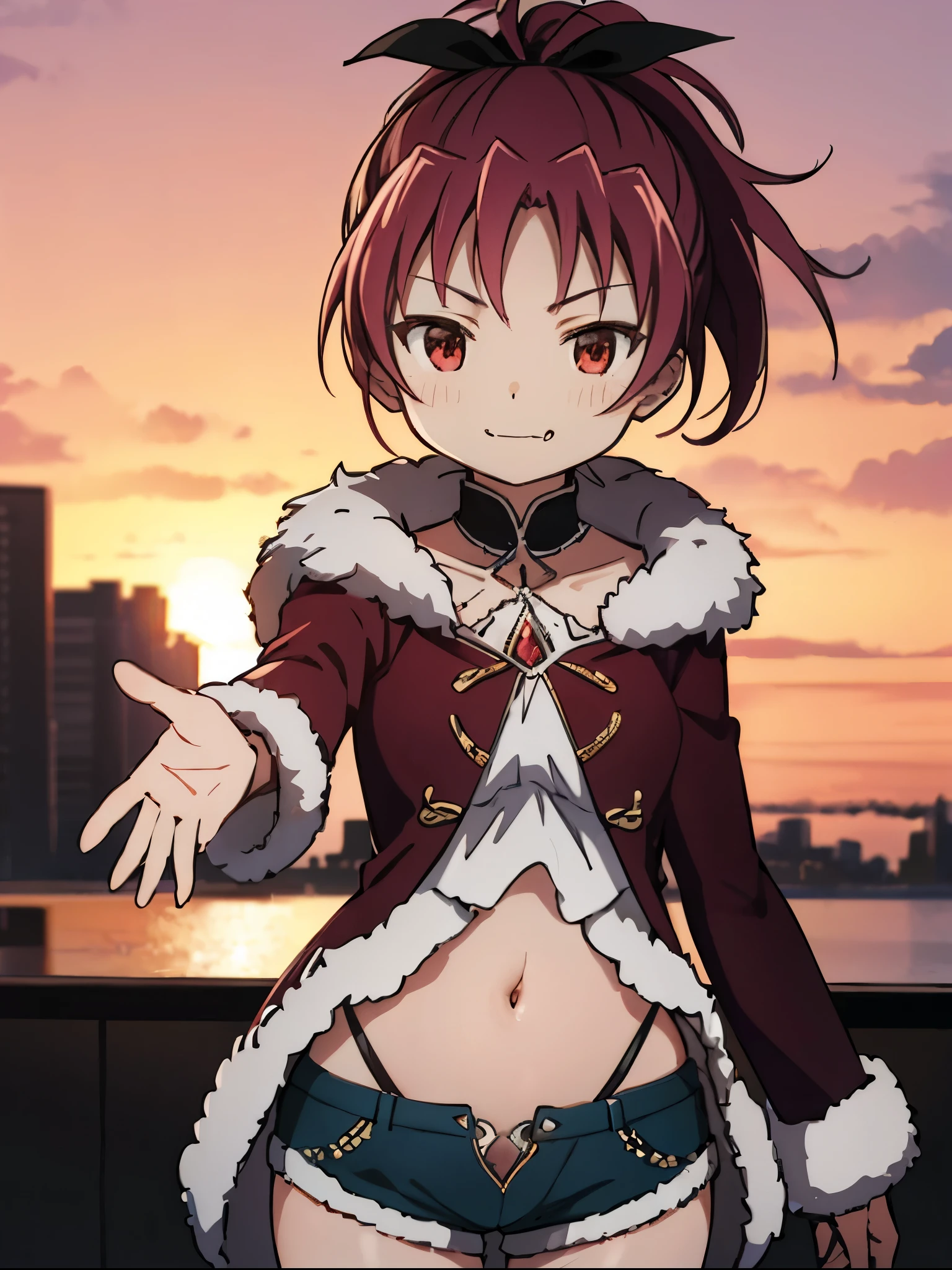 ((masterpiece, best quality)), (hyper detailed, detailed background), 1girl, hair over eye, heterochromia, smirk, short hair, red hair, glowing eyes, loraeyes, white shirt, hoodie with zipper, Off shoulder, cinematic light, looking at viewer, wind, close-up, night, dynamic angle, blurred edges of the picture