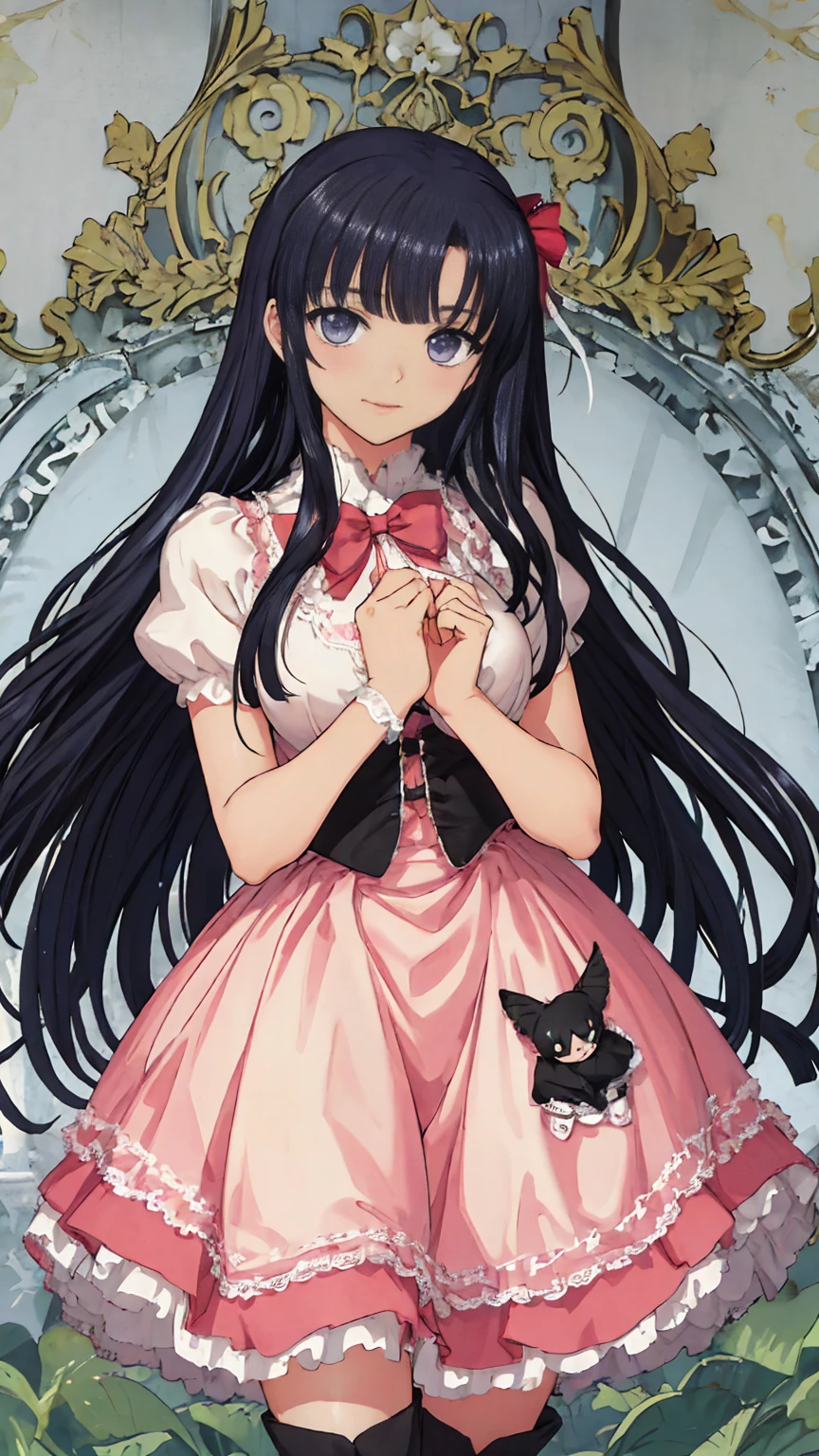 Anime Style、story、、Beautiful girls、とてもcute天使、Pink Gothic Dress、cute、baby face、smile、Long skirt、Black boots、Very cute headband
