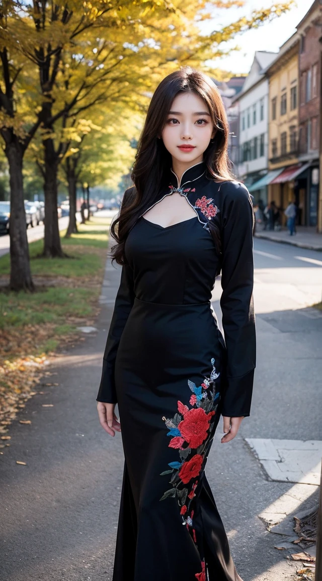 a beautiful girl in vintage colors aodai, masterpiece ,(Dye painting)  ( Black color   dress ) wrapped in a large flower print( flower silk ..... with  ) best quality, realistic:1.3, street, cyberpunk, holding bundle of adubon sunlight, backlighting, (well pper Adhere to clear natural light hdr))full budy, big ass (Remove extra limbs, remove accurately) intricate scene, artstation, intricate details, vignettefulbudy(cartoon)