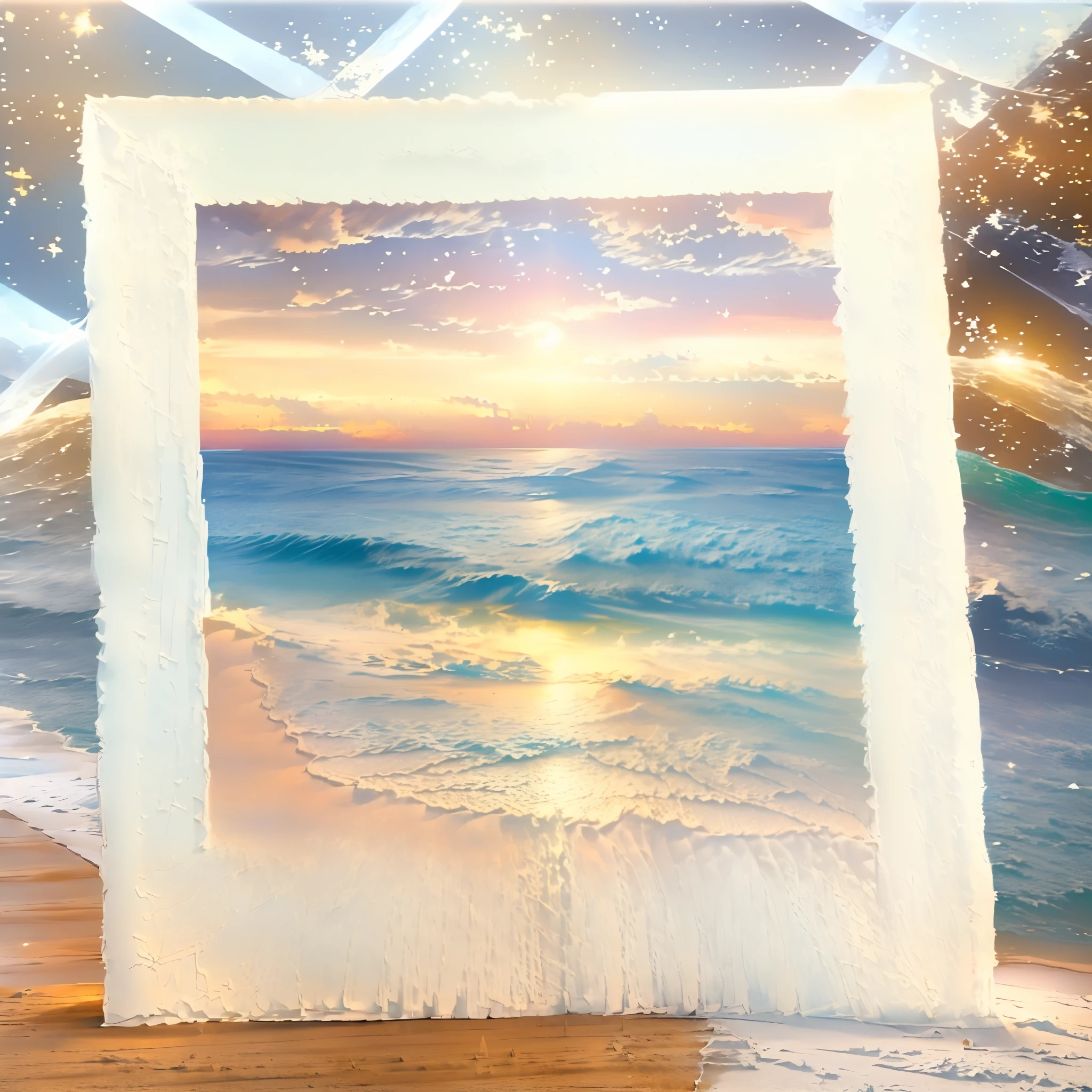 there is a picture of a painting of a sunset on the beach, painted with pastels, pastel sunset, pastel style painting, pastel art, pastel painting, intricate oil pastel glow, detailed gouache paintings, pastel artwork, large pastel, detailed acrylic painting, oil pastel, detailed watercolor painting, melancholy pastel art, vibrant gouache painting scenery, gouache painting, pastel drawing, acrylic paint style