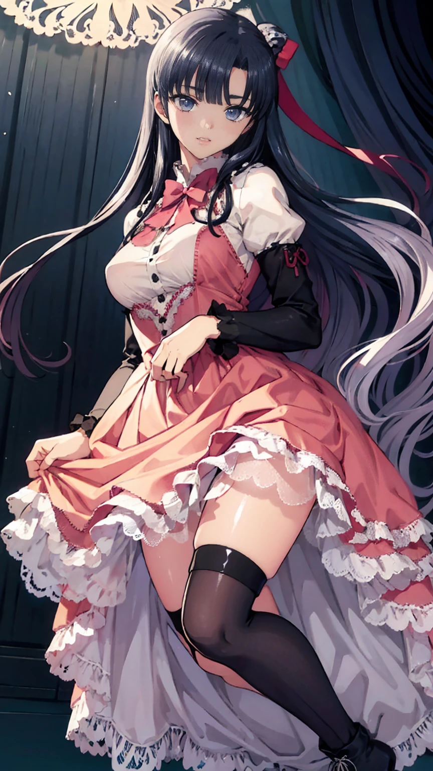 Anime Style、story、、Beautiful girls、とてもcute天使、Pink Gothic Dress、cute、baby face、smile、Long skirt、Black boots、Very cute headband
