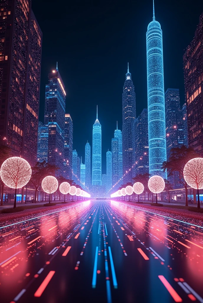 conceptual installation art, neon line art, city nightscape drawn with only dots and lines, BREAK delicate and dynamic textures, contrasts of light and shadow, 2.5D, artistic photography, hyper realistic, digital graphic CG, BREAK ultra detailed, absolutely resolution, best quality