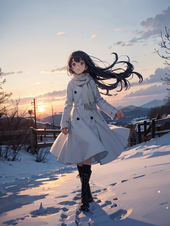 masterpiece，Best Quality，High image quality，(Superflat, Flat Shading )，Fisheye Lens，Beautiful petite trained young mother and very cute trained daughter:1.25，Warm scarf， (naked)，Long Hair, Boots, smile, smile, White Breath，fun, play, winter, snow, dusk，Beautiful sunset，Wide angle, Vibrant colors, watercolor, Ghibli style，Strong winds，Girl&#39;s Temptation，