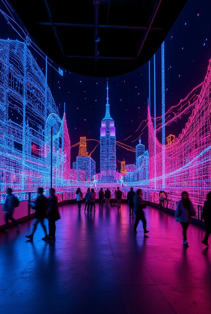 conceptual installation art, neon line art, city nightscape drawn with only dots and lines, BREAK delicate and dynamic textures, contrasts of light and shadow, 2.5D, artistic photography, hyper realistic, digital graphic CG, BREAK ultra detailed, absolutely resolution, best quality