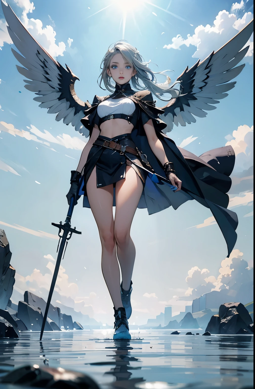 2Dstyle, (anime, 2D cartoon,illustration),(wide hip, large breasts, perfect slender young girl body)
,Perfectly glossy skin ,25 yo mature girl,shiny_and_glossy_skin
,
(((
LennethValkyrieProfile,
,((lenneth floating in the sky, holding a spear, ))
, ,(( ethereal wings, blue eyes , light gray blue hair)),
))),
(full body)
,