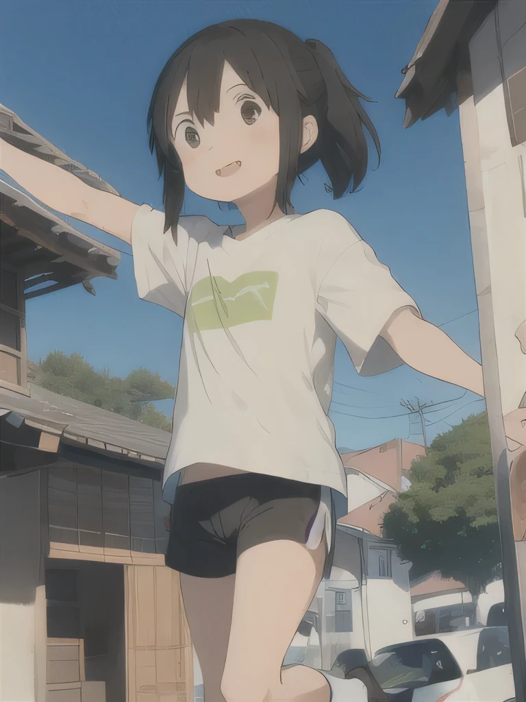 Girls walking down the street holding hands、12-year-old girls、Pure girl、Cute smile、Sparkling Eyes、Healthy Skin、Large park、Summer sun、White cloud、Blue sky、(fullbody shot)、Cleavage、Detailed Hair、Tank top and shorts、Small breasts、slender、Looking up、Hair blowing in the wind、Dynamic pose、very loud laugh、My skirt is flying up in the wind、after the rain、My whole body is wet、Wet body、Blushed cheeks、Sweaty face、Lots of sweat、Her belly button is visible
