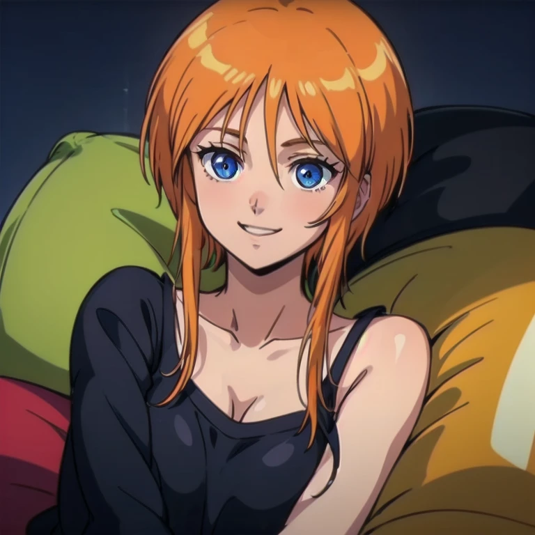 (masterpiece、Highest quality、High resolution、Perfect artwork、The perfect woman、1 Girl、solo)、
L People、Nightwear、
Short Hair、Orange Hair、Short hair, long locks、Side Lock、Hair between the eyes、blue eyes、
Cute anime girl、 smile、Sleep in bed