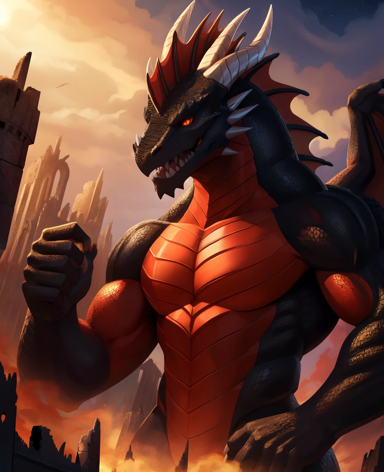 (Masterpiece, best quality, realistic:1), furry, male, cumming in the mouth - style sexy, hot hands, posing handsome, bedroom, night, expressive, male, (bokeh:1.3), depth of field,(Dragon:1), nice hands, perfect hands, seductive, black body, (red belly chest), only red hair, red eyes, blue horns, two dragons, gay