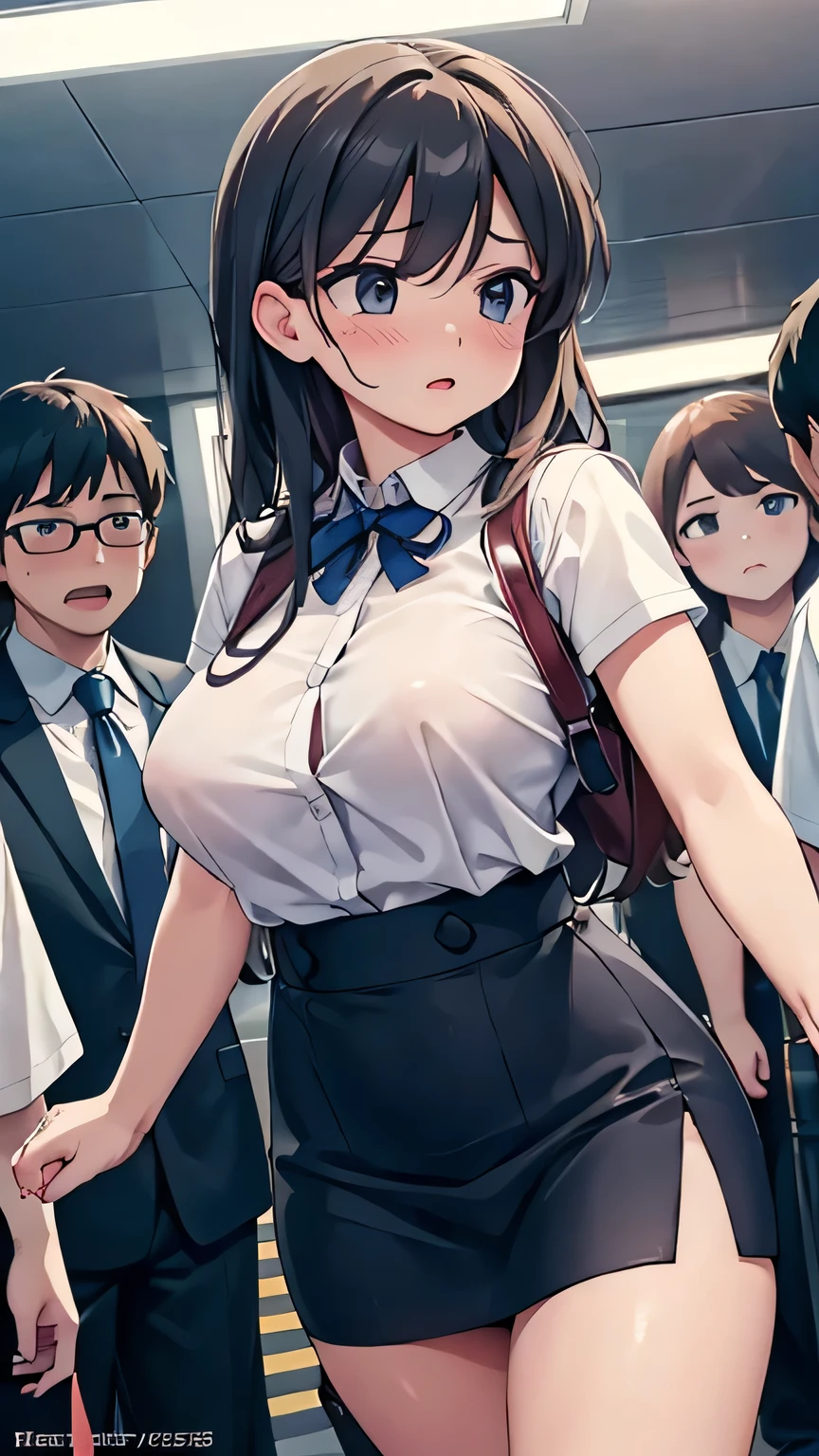 a girl being attacked and I was harassed by a group of men on the metro, her breasts and thighs are being Touched by men's hands, She is trying to escape, Her facial expression reflects embarrassment.,(Please redeem,4K,8k,High resolution,masterpiece:1.2),Very detailed,(Realistic,photoRealistic,photo-Realistic:1.37),One Girl,Beautiful attention to detail,Beautiful lip detail,Very detailed目と顔,Long eyelashes,In difficult situations,Touched,I was harassed,subway,Crowded,Fearful expression,Realistic,Cinema Lighting,Dark atmosphere,dramatic