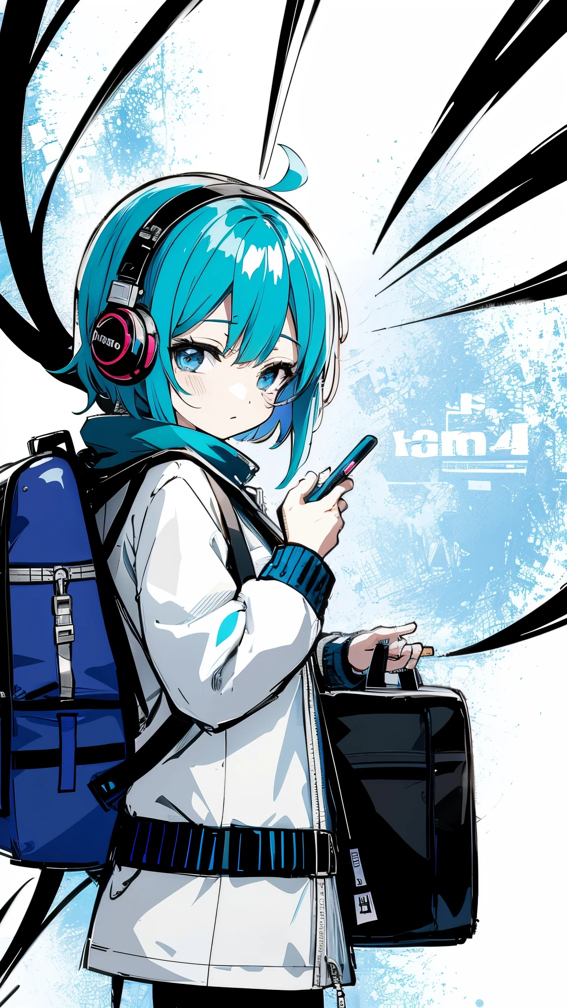 anime girl with headphones and backpack looking at a cell phone, anime style 4 k, alice x. zhang, digital anime art, nightcore, digital anime illustration, anime styled digital art, anime art wallpaper 4k, anime art wallpaper 4 k, anime artstyle, anime digital art, anime style artwork, anime style. 8k, detailed digital anime art