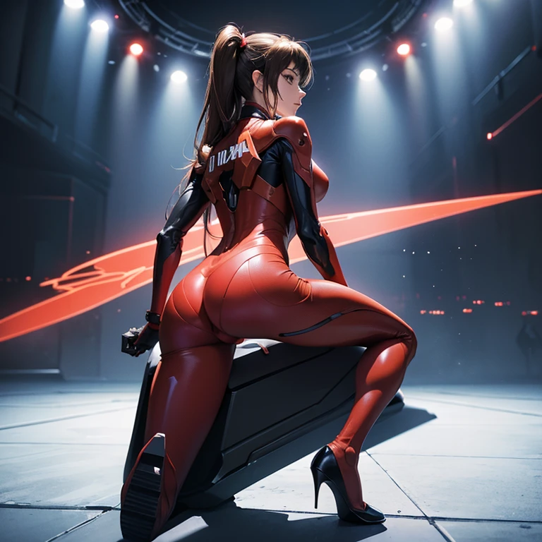 13-year-old girl, 独奏, Wearing transparent tights that fit snugly in a red bodysuit、With a thin fabric that emphasizes smiling buttocks、Super close-up looking up from below、gymnast、​masterpiece, top-quality, realisitic, ultra-detailliert, (shinny skin, Sweating: 1.4), Versatile sexy poses、Long braided black hair, Brown-eyed, slender, dynamic light and shadow, hight resolution, foco nítido, depth of fields, Narrow-eyed, Sharp pupils, Realistic pupils, (breasts are small: 1.6), (Thigh thickness: 1.0),Gymnastics Stadium