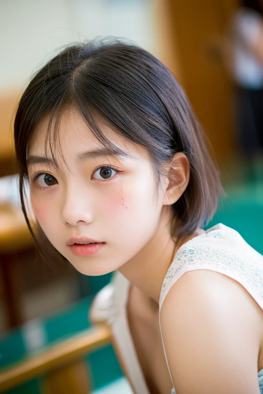 lens: 135mm f1.8,(Best Quality),(Tabletop:1.1), (Beautiful Japanese junior high school girls),  (Moisturized lips), Narrow eyes, double eyelid,Delicate clavicle,flat chest short cut, (Let me me me&#39;Let me me&#39;Let me&#39;Let&#39;s take another look), (whole body:1.4),  shame, A faint smile,(Spotted sunlight:1.2), Dramatic lighting, (Completely naked), (Sunburned skin:0.2),whole body写真、whole bodyのフォーカス、Crab crotch、Spread your legs wide、Face of ecstasy、Squint your eyes、Slightly parted lips、((Tops))、Stylish bedroom、Small breasts、Realistic、Stand upright in front of a white wall