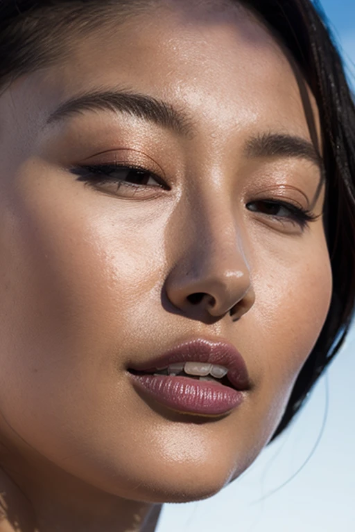 (((Ultra-high resolution、Close-up)))、Long, straight black hair frames her face、So that every single hair is clearly visible、Depicts subtle color changes depending on the amount of light hitting the subject、The skin is white and smooth、Has a natural glow、Fine skin texture、Representing the fine details of pores、amountや頬に薄い赤みがある部分を詳細に、The eyes are almond-shaped and dark brown.、Fine details of the iris、Depicts color gradations and patterns、Long, natural-looking eyelashes, each and every one visible、Well-groomed eyebrows、indivual々The hair is clearly visible、Light reflects off into the eyes、Create small highlights、noseは繊細で、nose孔の細かいディテールがある、Lips are plump and naturally pink、Depicts the fine lines and soft curves of the lips、Shiny、Accentuate the shape、Detailed depiction of lip texture、Particular attention to the depiction of light and shadow、Soft natural light gently illuminates the face from the front、amount、nose、Creates a subtle glow on the cheeks、Shadows are cast softly along the contours of the face、cheekbone、Jaw Curve、noseの側面を強調、The gloss of her lips reflects the light faintly.、Emphasizes plump texture、The shadow of the hair adds depth and dimension.、indivual々The hair shines in the light、The background is simple and blurred.、Focus on the face、In the highest quality、Representing the utmost detail