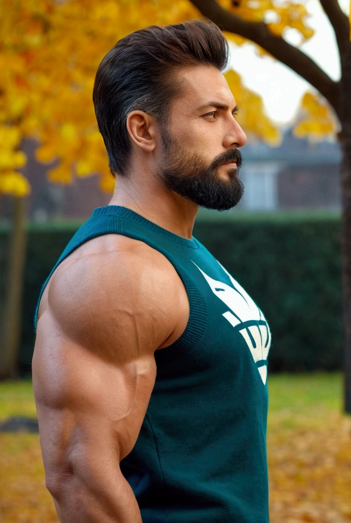 a strong man with a serious face, 30 anos de idade, standing front view, imagem do corpo pra cima
