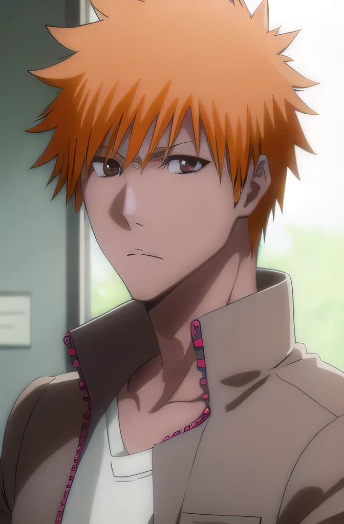 ichigokurosaki, ichigo kurosaki, short hair, orange hair, spiked hair, (brown eyes:1.5),
BREAK shirt, long sleeves, school uniform, jacket, white shirt, open clothes, open jacket, grey jacket,
BREAK looking at viewer, upper body,
BREAK indoors, classroom,
BREAK (masterpiece:1.2), best quality, high resolution, unity 8k wallpaper, (illustration:0.8), (beautiful detailed eyes:1.6), extremely detailed face, perfect lighting, extremely detailed CG, (perfect hands, perfect anatomy),