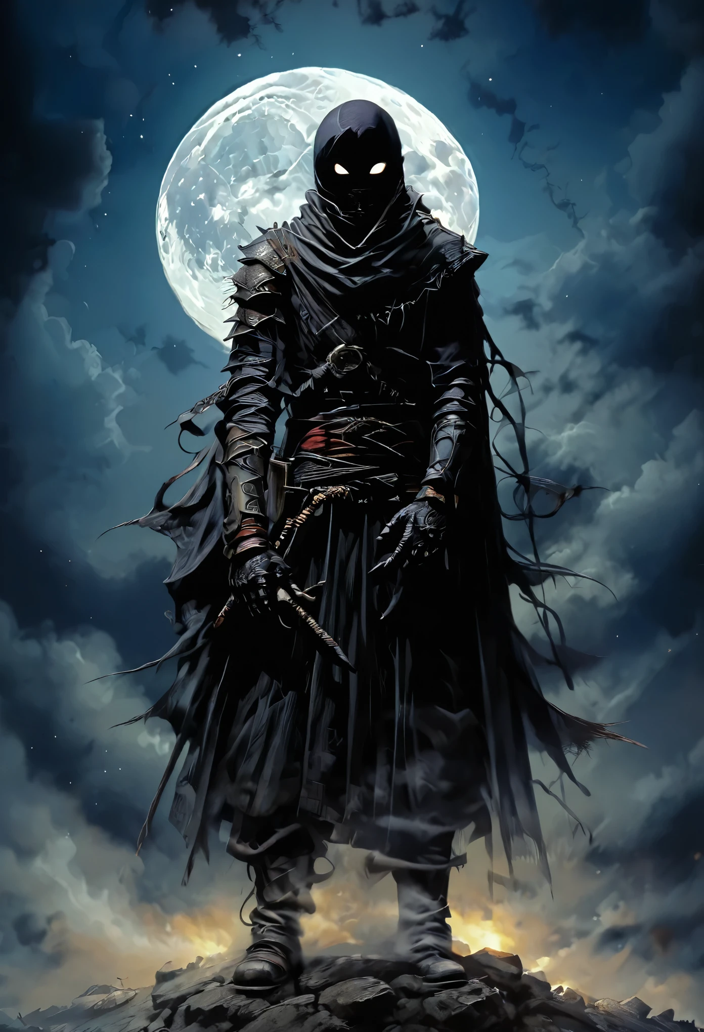 Shinigami,against the light,moon behind,shadow shape