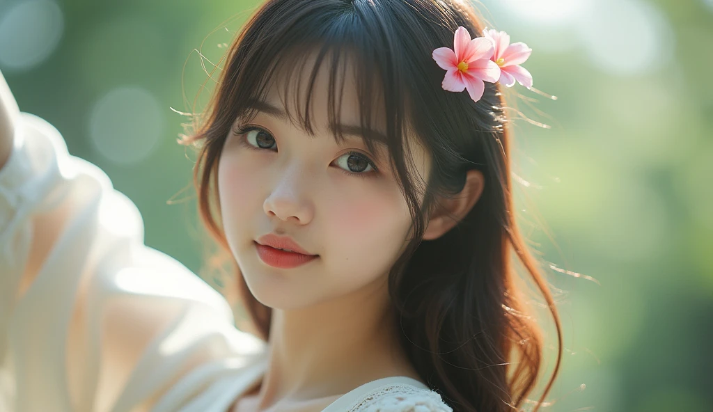 (highest quality、High resolution: 1.2)、genuine、12 year old baby girl、(Intricate and beautiful details) eye、(Intricate and beautiful details) lips、(Very detailed and long) eyelash、bikini、beach、bright colors、gentle lighting、I keep my hair up and short、Rustic atmosphere、off shoulder