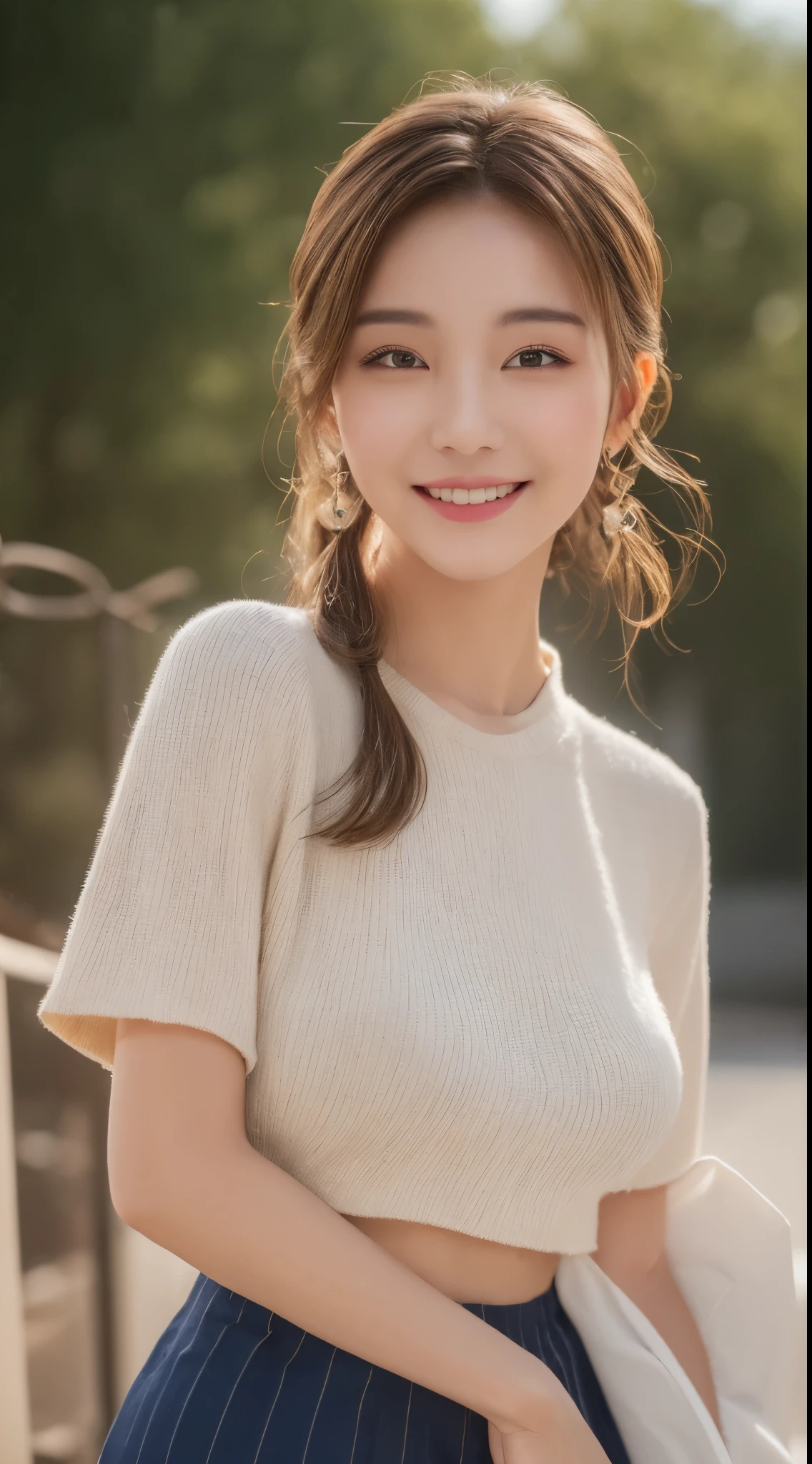 （Highly detailed body，Highly detailed face，Best quality at best：1.2） ，A woman who is，Professional Dress，Park in the background，Bright light