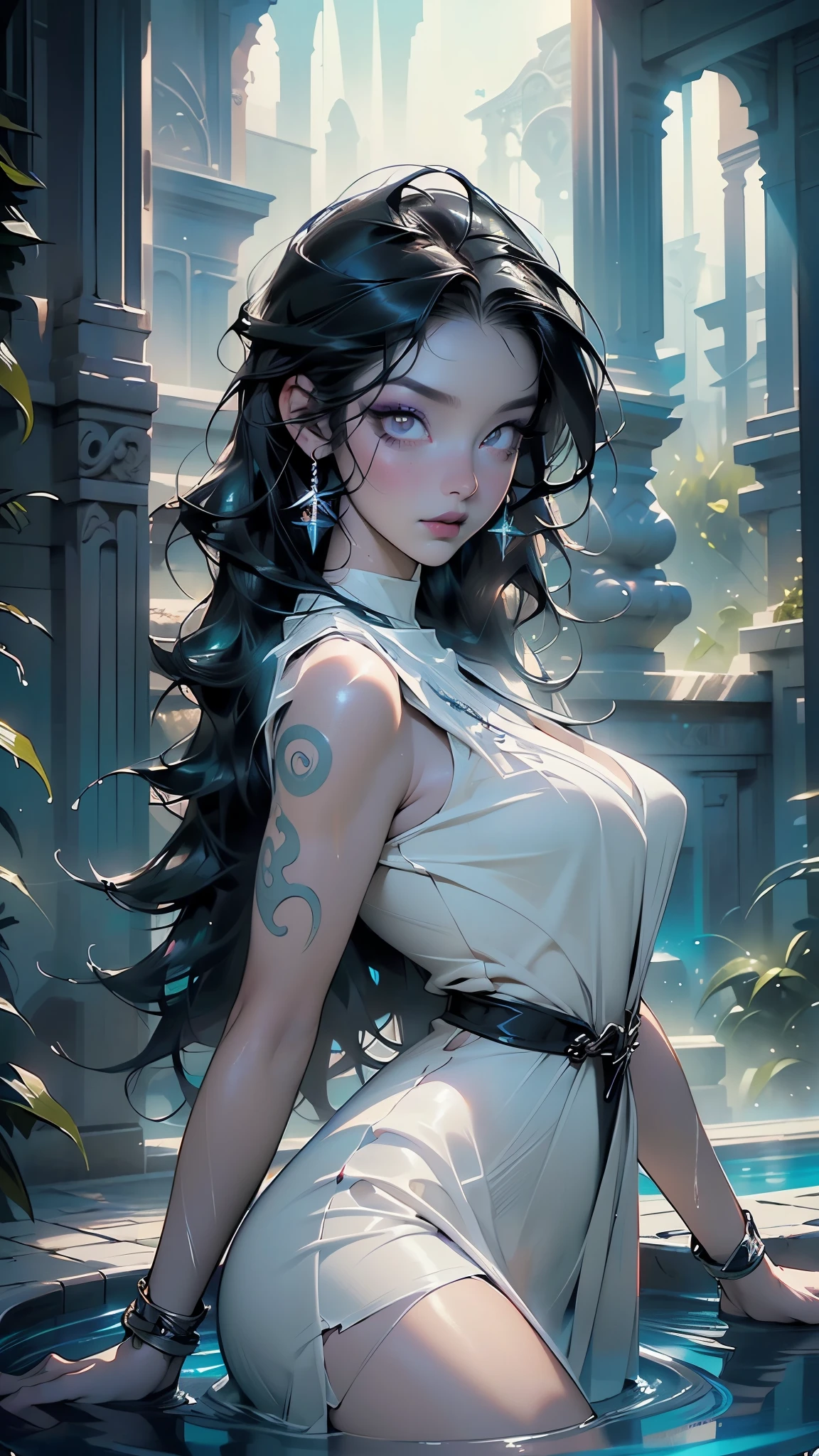 ultra detailed, masterpiece, best quality, solo, CloudRetainer, hair ornament, high ponytail, multicolored hair, two-tone hair, black hair, green hair, earrings, red glasses, 8K, Ultra High Definition, Super detailed, Shiny detailed hair, detailed face, fantasy landscape, solo, looking at viewer, {{best quality}}, {{masterpiece}}, {{ultra-detailed}}, {detailed light}, ultra high quality eyes, detailed eyes, perfect eyes, large eyes, detailed green eyes, beautiful, skinny body, white skin, slutty, erotic, standing in suggestive pose, ((nsfw))