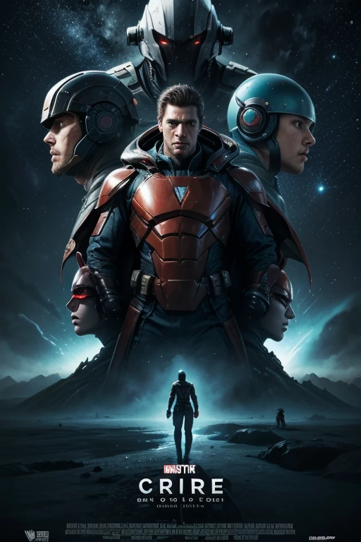 create a sci-fi movie poster with a group of heroes