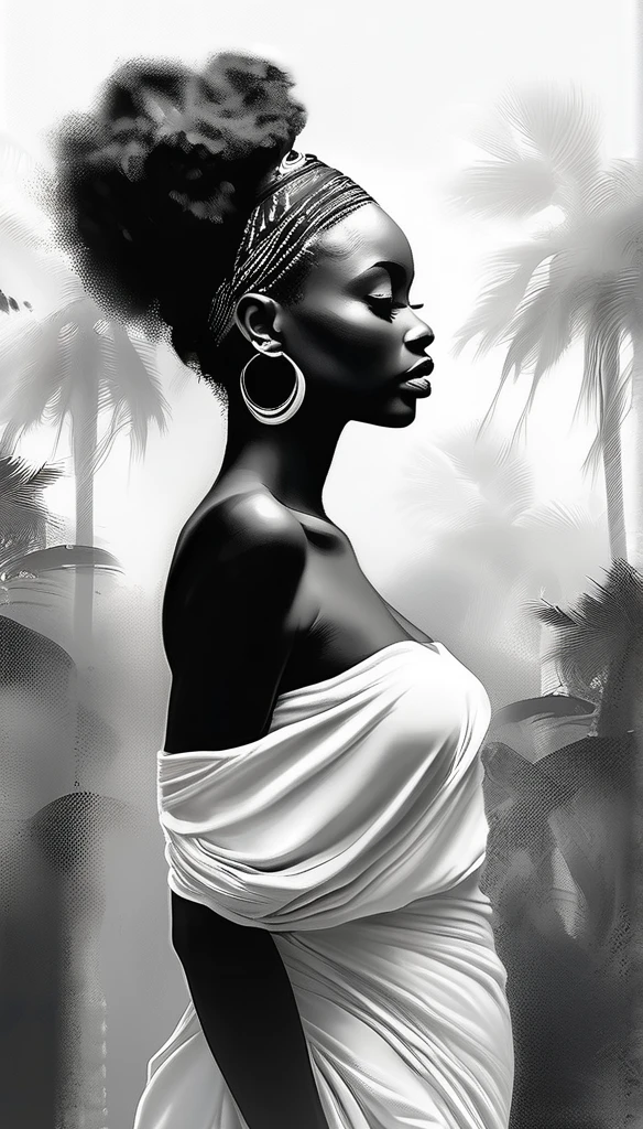 Black woman afro big breasts exposed, thick body on the street naked with shawl draped on the body, ((full body)), ((best quality))