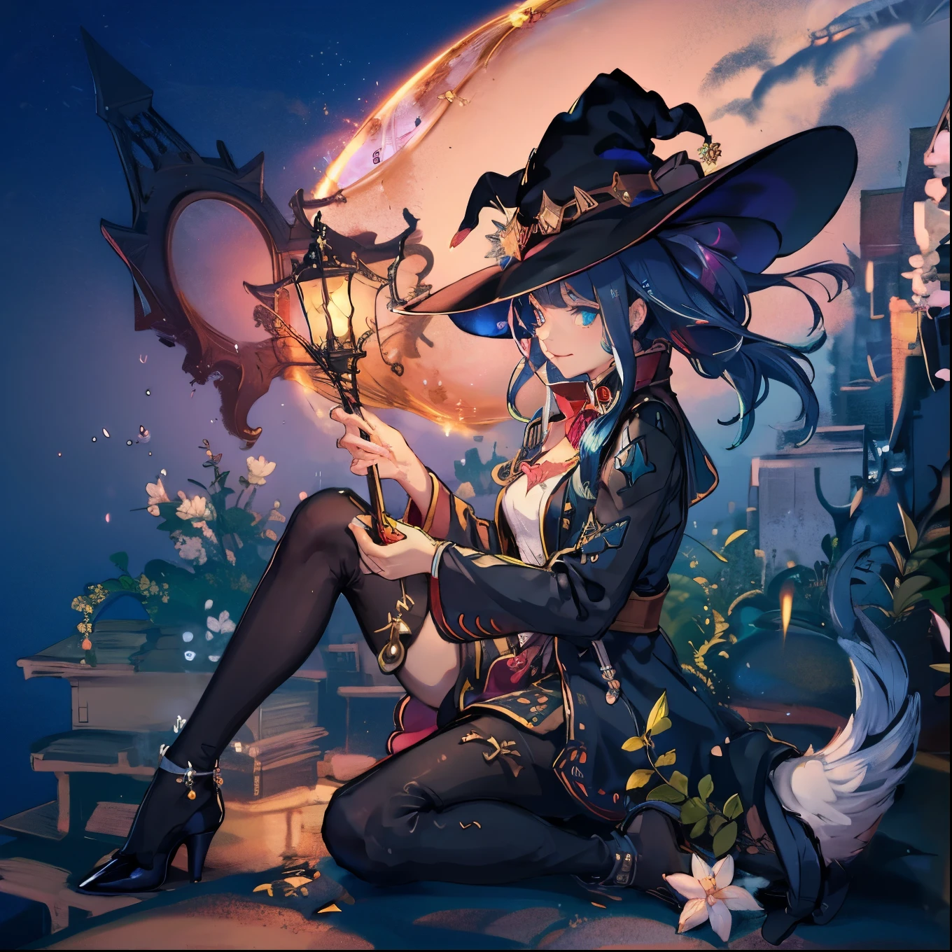 (masterpiece:1.2, High image quality), (Pixiv:1.4), ,Fantasy World, {{{Best Quality}}}, {{Super detailed}}, {Illustration}, Movie angle, {Detailed light},Cinematic Lighting. Witch in witch costume, Witch Hat