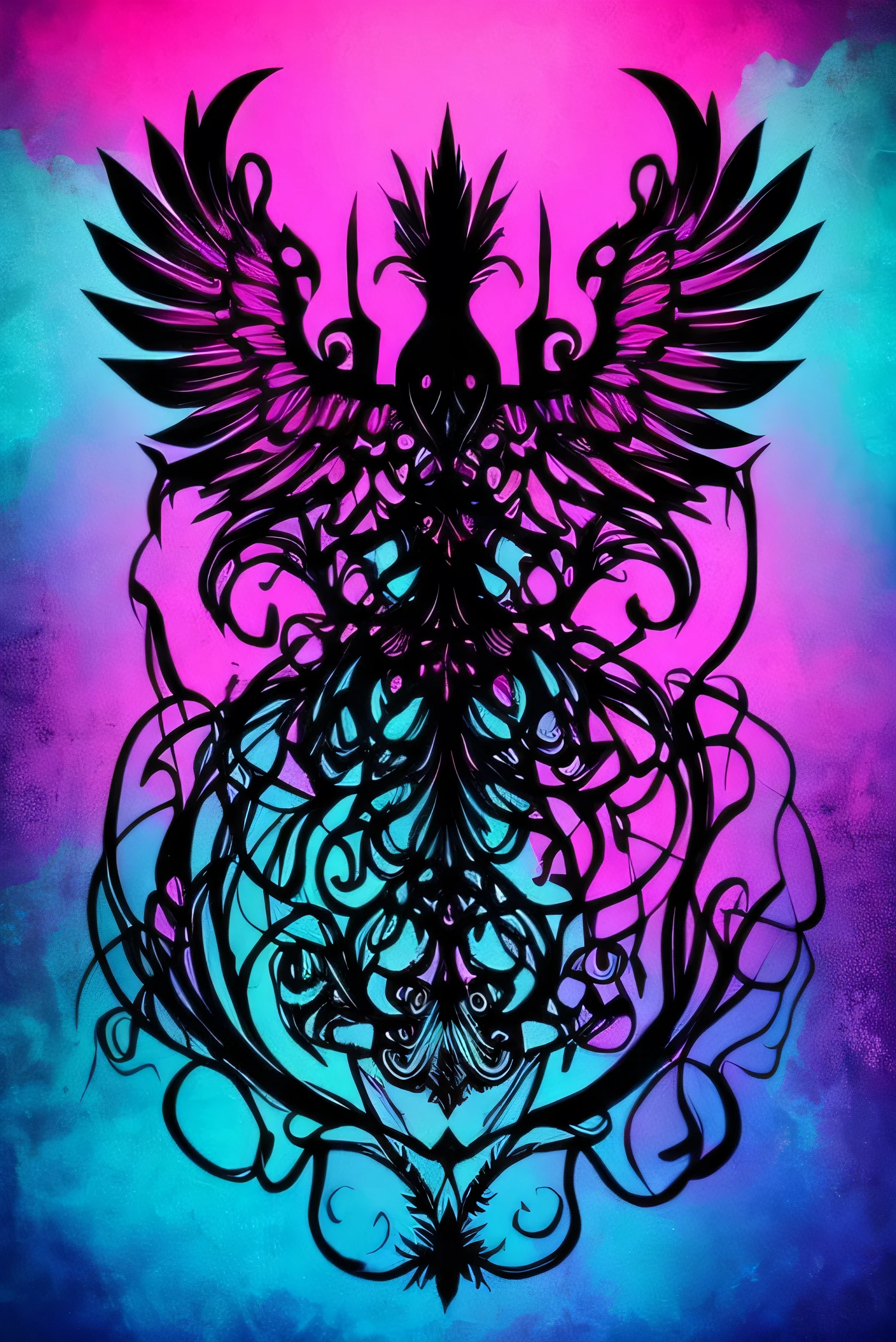 psychedelic, black, pink and blue tones, dark, creepy, abstract, twirly