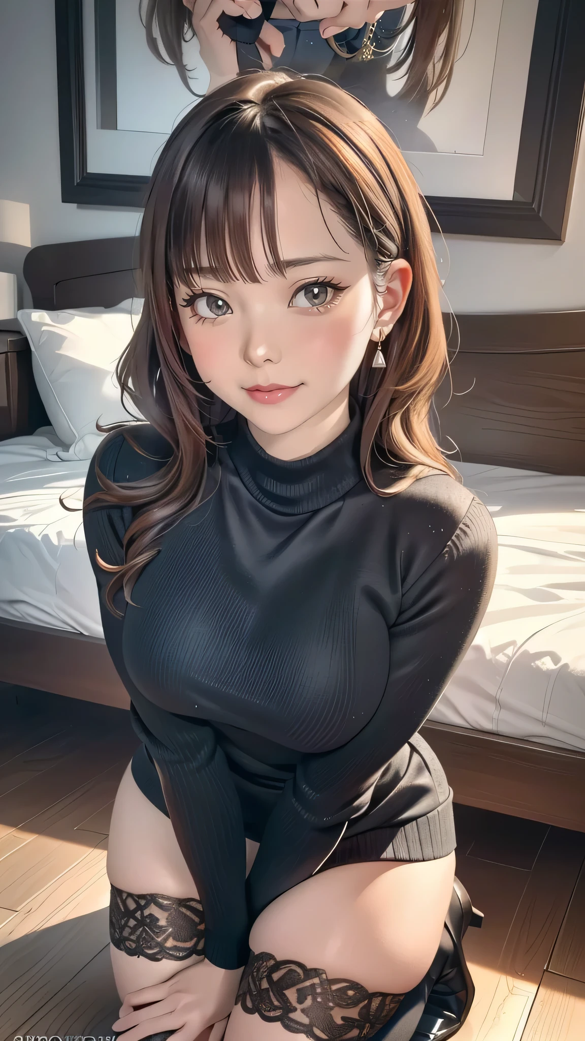 (random porn pose),(Highest image quality,(8k),ultra-realistic,best quality, high quality, high definition, high quality texture,high detail,beautiful detailed,fine detailed,extremely detailed cg,detailed texture,a realistic representation of the face,masterpiece,Sense of presence),sweater,tight mini skirt,stockings,Engineer boot