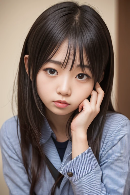 from above,(wariza:2),scared face,look up,10-year-old Elementary school girl with long black hair