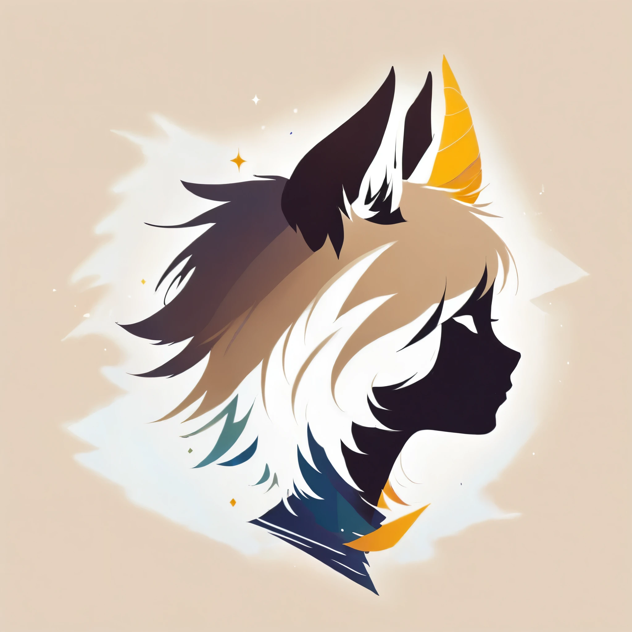 PORTRAIT OF A GIRL,1GIRL, illustration-style,modern, striking composition,sleek lines, unique pattern,abstract elements,geometric shapes,GEOMETRIC LOGO, , , expressive strokes , ,ANIMAL EARS, ANIMAL NOISE,CAPYBARA EARS, ANIMAL NOISE,ANIMAL headwear,SMILE, HALF CLOSE EYES, BROWN AND WHITE ANIMAL EARS,BROWN HAIR,((SILHOUETTE:2)),SIDE VIEW,FANTASY,