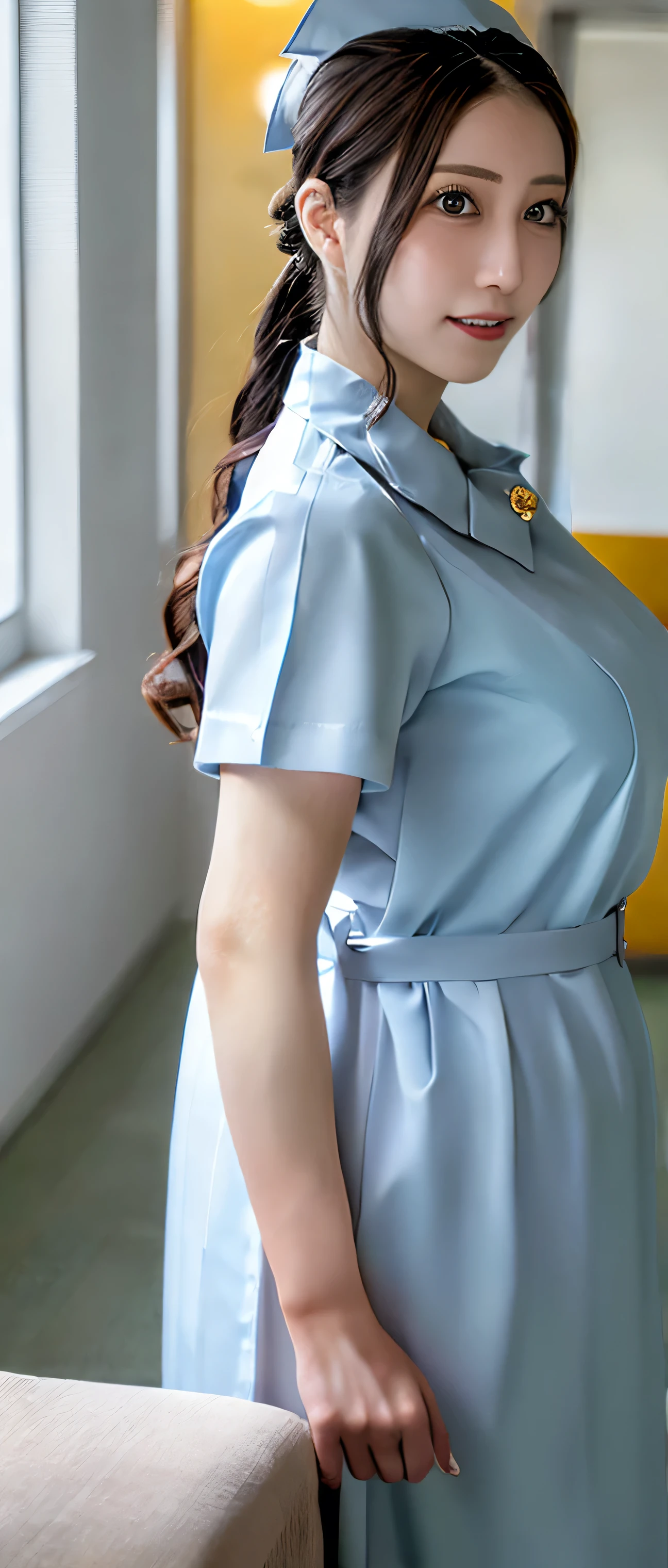 1 girl,(Wearing white nurse clothes:1.2),(RAW Photos, Please redeem), (Realistic, photo-Realistic:1.4), masterpiece, Very delicate and beautiful, Very detailed, 2k wallpaper, wonderful, finely, Very detailed CG unity 8k wallpaper, Very detailed, High resolution, Soft light, Beautiful detailed girl, Very detailed eyes and face, Beautifully detailed nose, finely beautiful eyes, nurse, Perfect Anatomy, Black Hair, Upstyle, nurse uniform, Long skirt, nurse, White Costume, thin, hospital, Clear, White uniform, hospital room, Neck auscultation,Bobcut