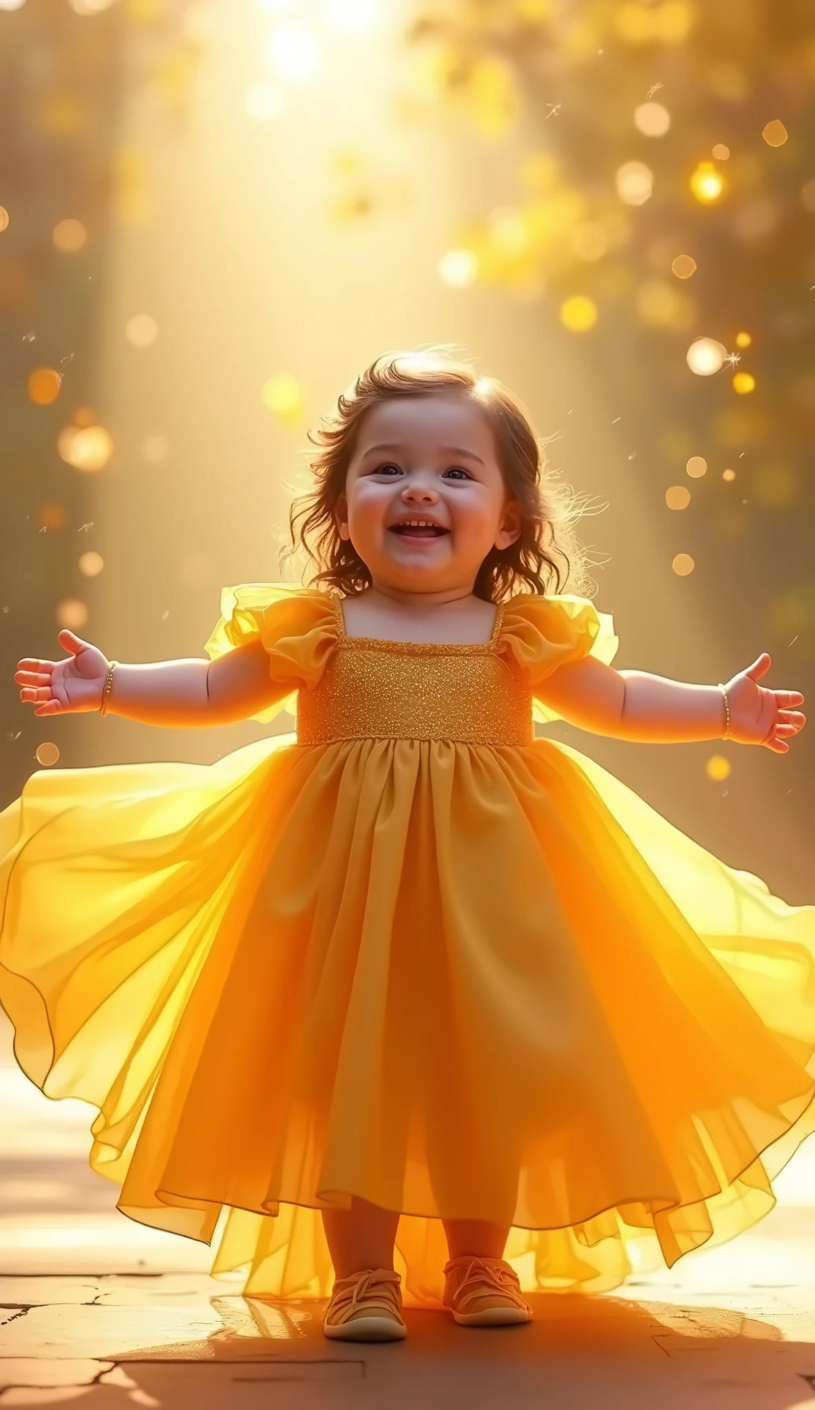 Girl ,Golden feather,Background gold,whole body,flying