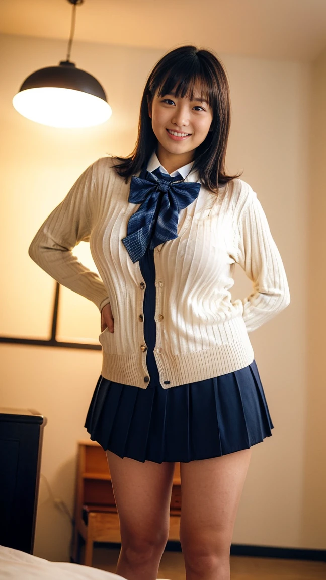 ((highest quality、8k、masterpiece:1.3)),((((fullbody shot)))),Ultra-high resolution,big eyes,Japanese,bangs,(a girl),(1 girl),((20 years old)),((facing at viewer)),(long hair),(((black sailor uniform))),grin,((sitting on chair)),(pleated mini skirt),(((pussy))),(((open legs))),((skirt lift)),((short crew socks))